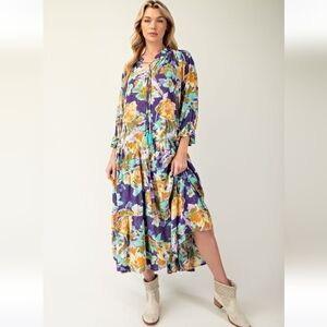 Easel Floral Print Boho Maxi Dress New